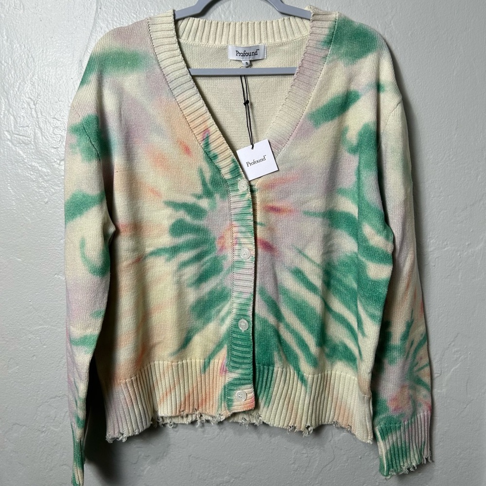 Men's PROFOUND Tie-Dye Green Cardigan Sweater - Picture 2 of 7